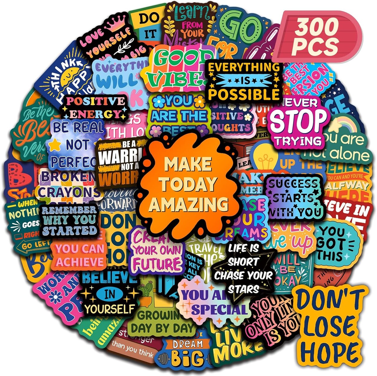300PCS Motivational Waterproof Vinyl Stickers – Inspirational Positive Affirmation Quote Decals for Laptops, Water Bottles, Journals, Vision Boards & Planner Supplies | Encouraging Stickers Bulk Pack